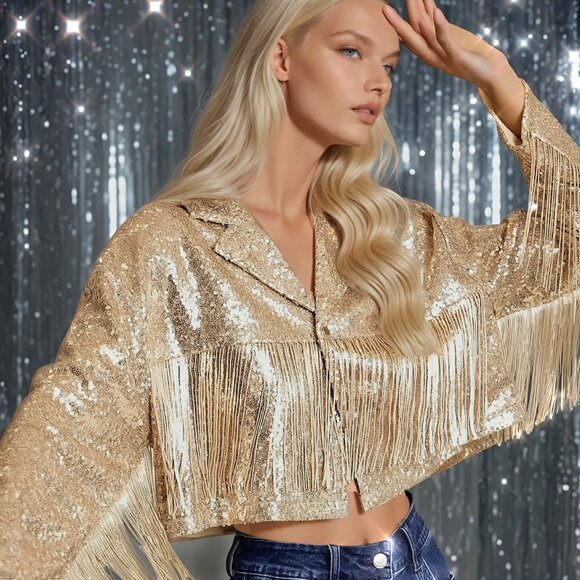 NWT Gold Fringe Cropped Moto Jacket - Picture 9 of 9